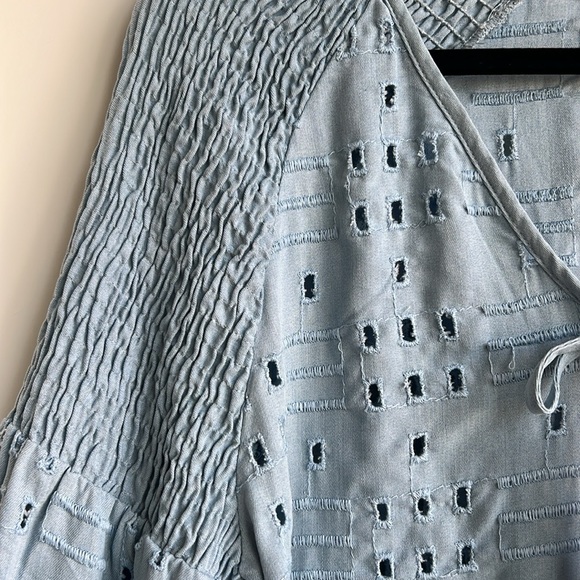 ZARA TRF Collection Blue Eyelet Bell Sleeves Top - Picture 5 of 16